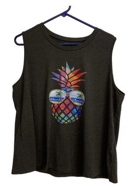 Cool Pineapple Sunglasses Graphic Muscle Tank Top Dark Grey 2XL